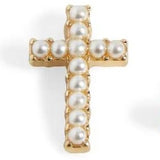 Small Cross w/ Pearls Gold Stud Earrings