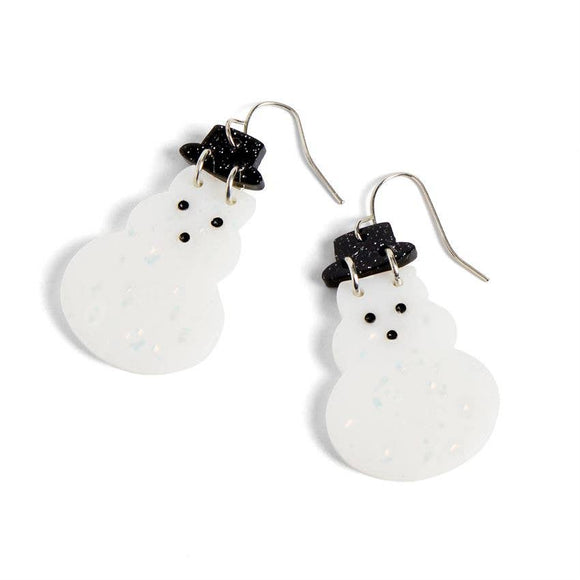 Acrylic Snowman Christmas Earrings with Black Hat