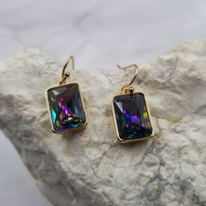 Boho Multicolor Crystal Rectangle Semi Precious Earrings