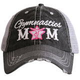 Gymnastics Mom Embroidered Black Distressed Trucker Hat