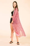 Hot Pink Paisley Long Boho Printed Kimono Wrap Cover Up