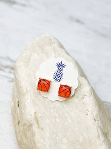 Basketball Faceted Square Stud Earrings