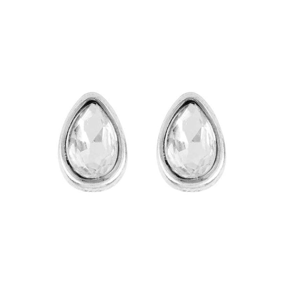Dainty Silver Clear Tear Drop Stud Earrings