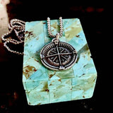 Compass Coin Necklace - Old World Silver - 20"