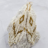 Boho Chic Bead Fringe Earrings White Gold