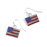 Americana Patriotic Flag USA Dangle Earring Red White Blue Crystal