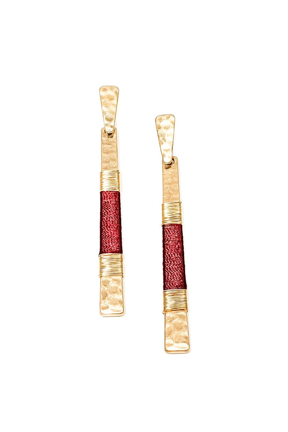 Burgundy Gold Wrapped Paddle Drop Dangle Earrings