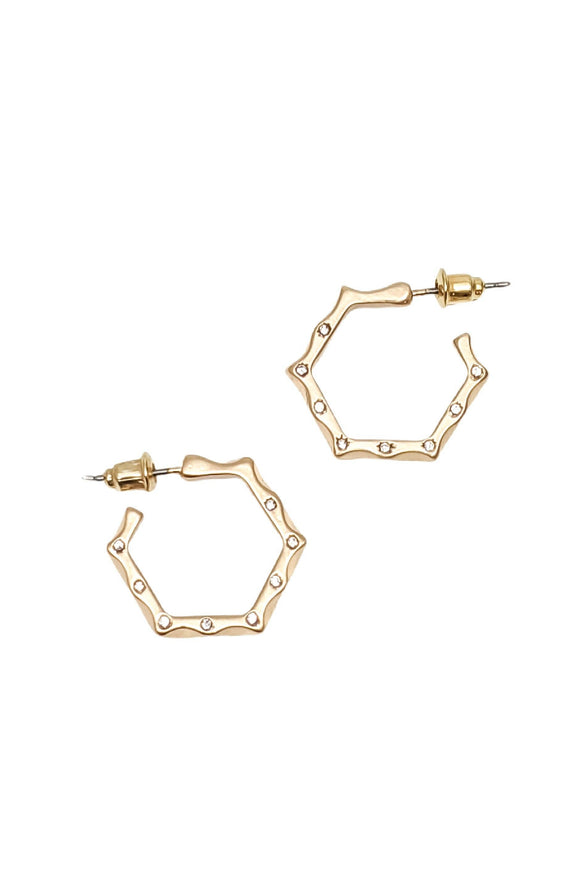 Studded Hexagon Hoop Earrings Gold