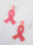 Acrylic Glitter Breast Cancer Ribbon Earring PINK