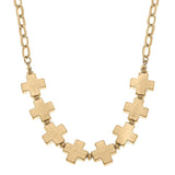 Edith Square Cross Chain Link Necklace in Worn Gold