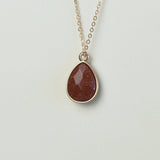Auburn Shimmer Natural Agate Stone Teardrop Pendant Layering Necklace