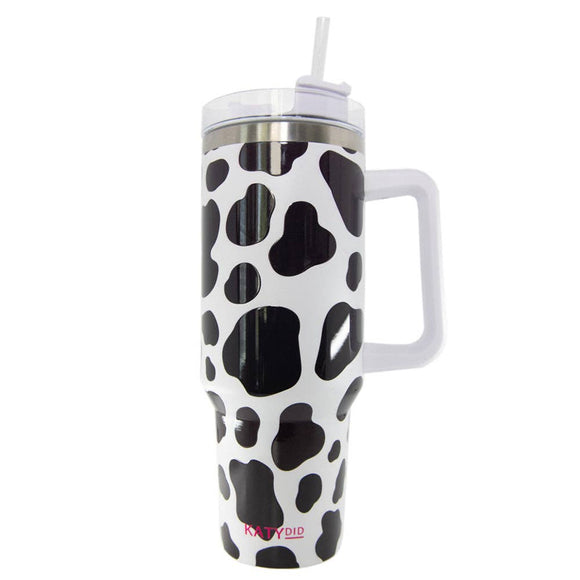 Black White Cow Print Western 40 oz Stainless Steel Tumbler Cup with Handle