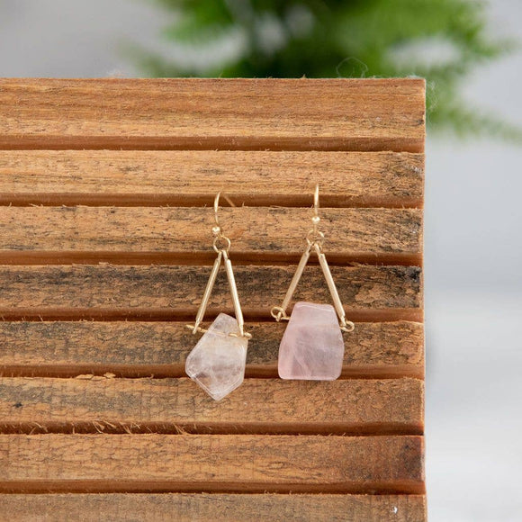 Rose Quartz Raw Cut Stone Dangle Earrings