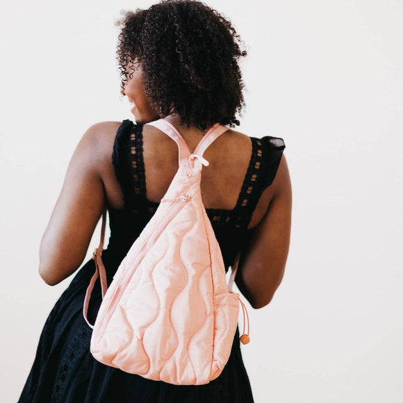 Striding Through Philly Puffer Nylon Sling Bag or Backpack Bubblegum Pink