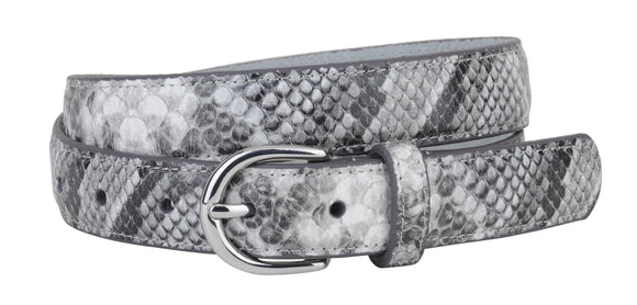 Grey Silver Snakeskin Print Leather Belt