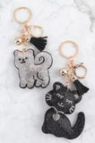 Fluffy Dog Crystal Tassel Keychain Keyring Bag Charm