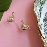 Sitting Giraffe Stud Earrings Worn Gold