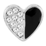 Black Crystal Silver Half Heart Stud Earrings