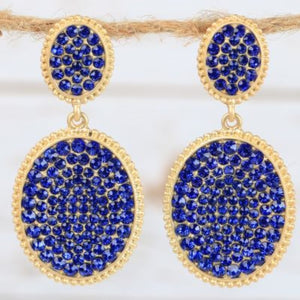 Blue & Gold Crystal Oval Drop Earrings