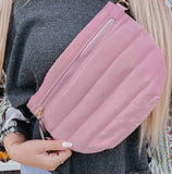 Rose Pink Quilted Puffer Sling Belt Bag
