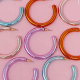 Peach Metallic Colored Tube Hoop Earrings
