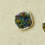 Peacock Druzy Raw Square Cut Shimmer Studs