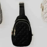 Black Quilted Puffer Puffy Sling Bag