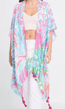 Pink Lily Island Watercolor Boho Kimono Wrap Shawl Cover Up