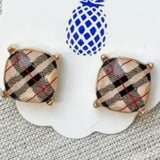 Beige Plaid Square Faceted Stud Earrings