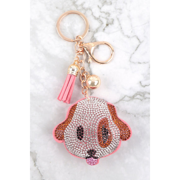 Cute Puppy Crystal Tassel Keyring Keychain Bag Charm