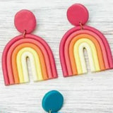 Pink Yellow Clay Rainbow Dangle Earrings