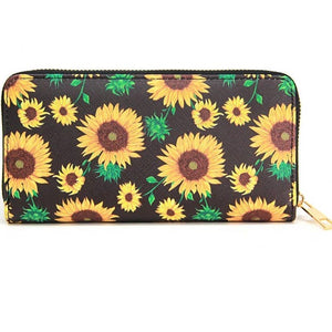 Black with Yellow Sunflower Ziparound Wallet