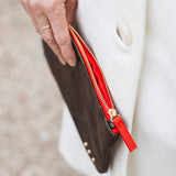 Dark Green with Red Zipper Camo Clutch