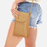 Tan Woven Crossbody Organizer Convertible Crossbody Wristlet Handbag