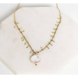 Freshwater Pearl Pendant & Gold Bar Charm Necklace