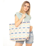 Leopard & Aztec Print Canvas Tote Bag Coral & Mint