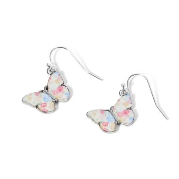 Pink Floral Butterfly Dangle Enamel Earrings