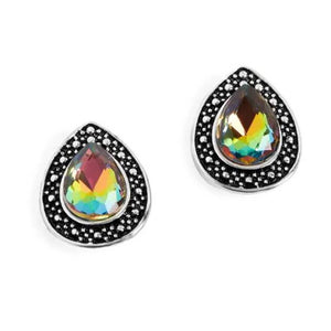 Teardrop Stud Earrings with Aurora Borealis Crystal Stone