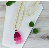 Fuschia Ombre Tassel Wood Bead Necklace