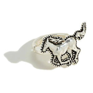 Horse Adjustable Stretch Silver Tone Ring