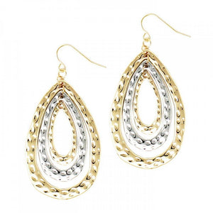 Two Tone Teardrop Hammered Silver & Gold Earrings