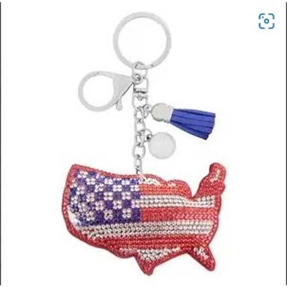 Americana Patriotic USA Crystal Keyring Keychain Purse Charm