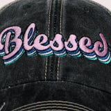 Blessed  Embroidered Layered Script Distressed Ball Cap Trucker Hat