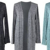 Heathered Blue Green Hello Mello Carefree Threads Long Open Front Cozy Cardigan