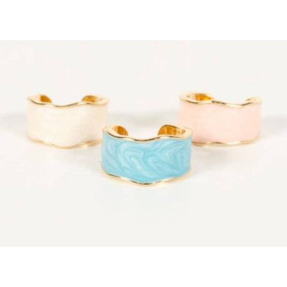 Pearlescent Pink Enamel Cocktail Cuff Ring - Size 7