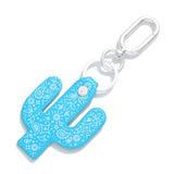 Turquoise Blue Leather Like Western Paisley Cactus Keychain