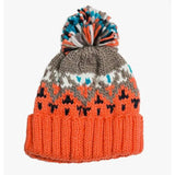 Orange, White, Taupe, Turquoise Nordic Design Pom Pom Knit Beanie Hat