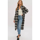 Black White Plaid Flannel Longline Shacket