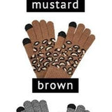Brown Black Leopard Print Knit Smart Touch Gloves
