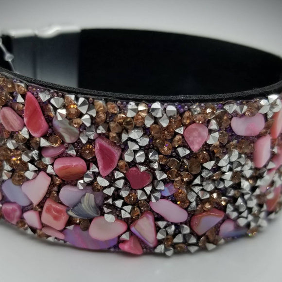 Stone Multi-Strand Magnetic Leather Bracelet, Pink